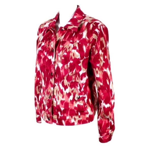 Christopher Banks Women Jacket Size M Stretch Denim Red Multi Snaps Camo - Picture 4 of 10